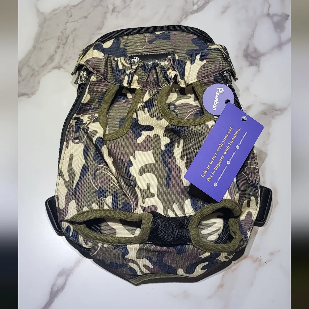 Pawaboo NWT Black/Green Camouflage Print Pet Carrier Backpack Sz Small (3-5lbs)